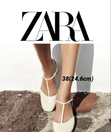 새상품 ZARA 스트랩 에나멜 가죽풍 슬링백 신발 38 화이트
