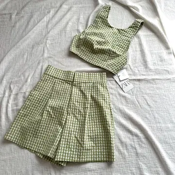 ZARA 그린 계열 체크 무늬 셋업