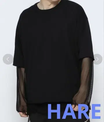 [새상품급] HARE 리버서블 시어 레이어드 티셔츠 블랙 남성용