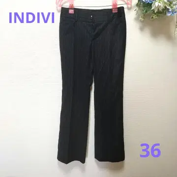 INDIVI 스트라이프 팬츠 36 블랙 양모 캐시미어 a0093