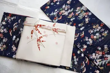순수 실크 코몬 네이비 바탕 사계절 꽃 금채