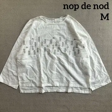 nop de nod 자수 7부 소매 린넨 티셔츠 M 사이즈
