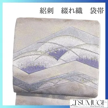 미착용 명주 오비 츠즈레오리 시로 후쿠로 오비 기모노 035a p