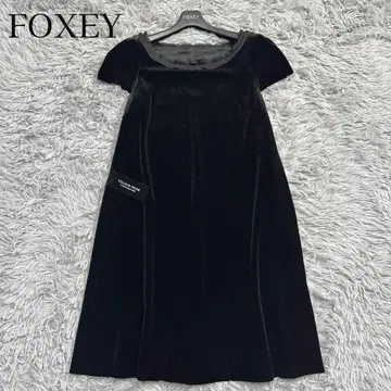 미사용급 폭시 A라인 벨로아 원피스 쉬폰 프릴 반팔 블랙
