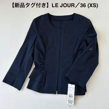 택 포함 새상품 LE JOUR 루 노카라 자켓 7부 소매 네이비