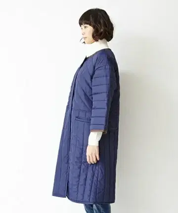 후리후 동백 토끼 퀼팅 다운 코트 네이비
