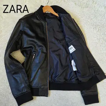 새상품급 ZARA 램 가죽 블루종 MA-1 사이즈 48 L 상당 블랙