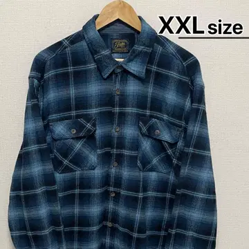 USA 구제 의류 플란넬 셔츠 XXL 블루 네이비 체크 무늬 헤리티지
