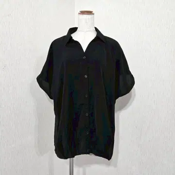 BLUE STRIVE 블랙 오버 사이즈 돌먼 슬리브 반팔 셔츠 (3L)