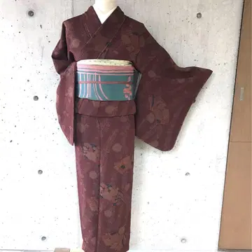 순수 실크 코몬 츠지 가 하나 무늬 이중 기모노