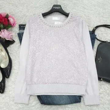 G9296*컬 크레인 꽃무늬 레이스 니트 스웨터 연보라 M