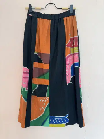 감물 염색 깃발 천 빈티지 원단 패치워크 롱 스커트