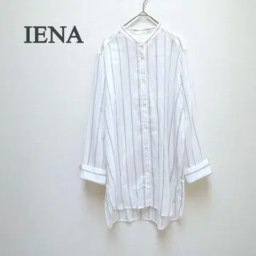 새상품급 IENA 밴드 카라 롱 셔츠 스트라이프 루즈핏 워셔블