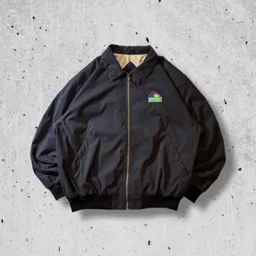 90s 00s 블루종 자켓 블랙 자수 로고 기업물 L