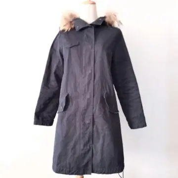 테치치 다크 블루 퍼 달린 후디 플랩 포켓 데미지 라이크 모즈 코트