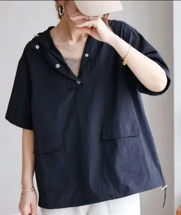미사용 Social GIRL 후드 나일론 풀오버 블랙 M
