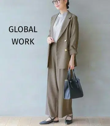 글로벌 워크 오테라 더블 자켓 골드 버튼 워셔블 그레이지
