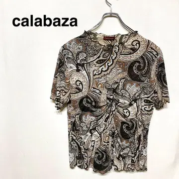 calabaza 블라우스 반팔 턱 디자인 에스닉 패턴 어깨 패드