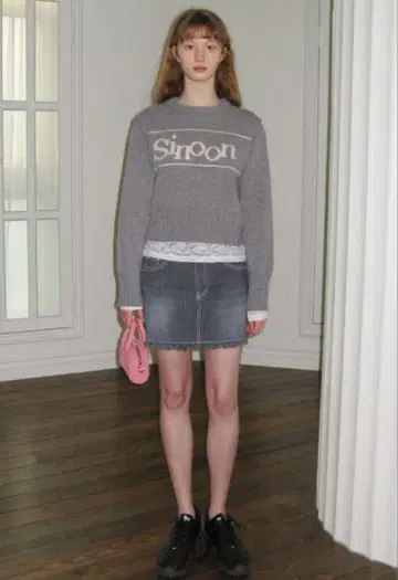 sinoon 그레이 로고 스웨터 그레이