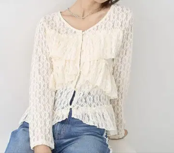 레이스 메로우 프릴 가디건 어스