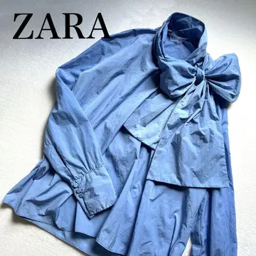 ZARA 리본 보타이 블라우스 나일론 원단 빅 리본 스카이블루 블라우스