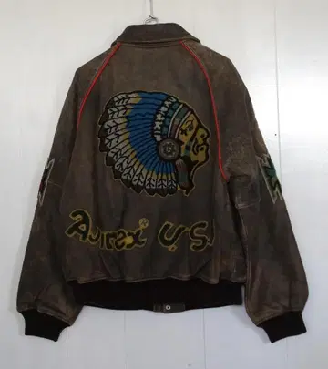 초레어! 90s AVIREX 아비렉스 가죽 바시티 자켓 인디언