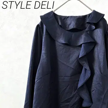 STYLE DELI 블라우스 크루넥 새틴 소재 프릴 깔끔한 얇은 소재