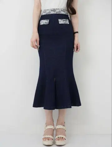 루미뇽 lumignon 데님 레이스 머메이드 스커트