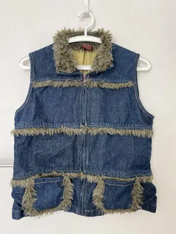 Vintage 90s 데님 퍼 집업 베스트