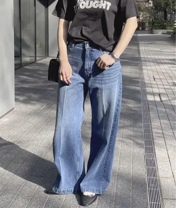 Spick&Span 데님 배기 센터 프레스 와이드 청바지