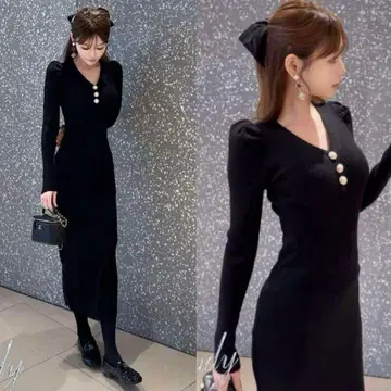 Rady 미 실루엣 슬림 롱 원피스 블랙 니트 S