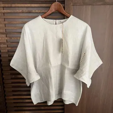 무인양품 택 포함 새상품 린넨 칠부 소매 블라우스 M 라이트 그레이