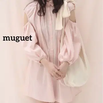muguet 뮤게 오프숄더 셔츠 원피스 자수 걸리시 발레코어