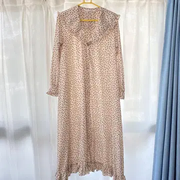 Ray BEAMS 세일러 카라 도트 원피스 가운
