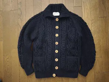 인버아란 브라운 택 3A 아란 편직 니트 가디건 S 상당 네이비