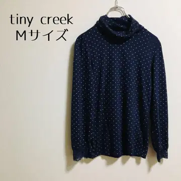 [ TINY CREEK 타이니 크릭 ] 도트 하이넥 긴팔 네이비