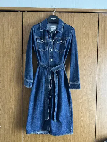 ZARA 데님 원피스 긴팔 인디고 블루