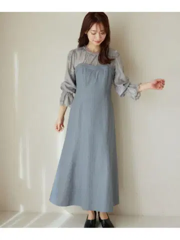 미스티우먼 플로럴 도킹 원피스 블루 그레이