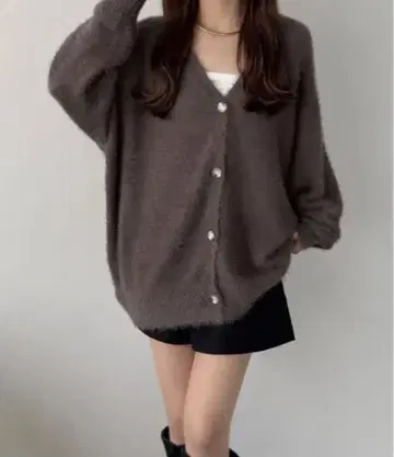 얇은 소재 니트 샤기 가디건 + 숏팬츠 SET