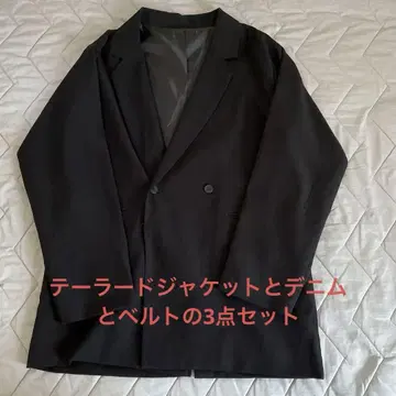 블랙 테일러드 자켓 스트레이트 데님 벨트
