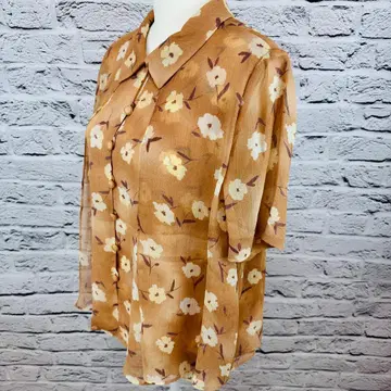 Leilian 반팔 셔츠 베이지 루즈한 사이즈 13+ 꽃무늬 643
