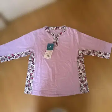 와코루  파트너 꽃무늬 카라 부착 핑크 오부 소매 상의