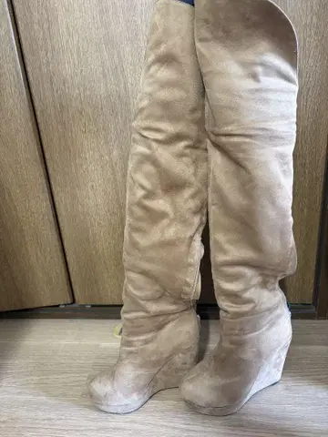 웨지 통굽 니하이 부츠