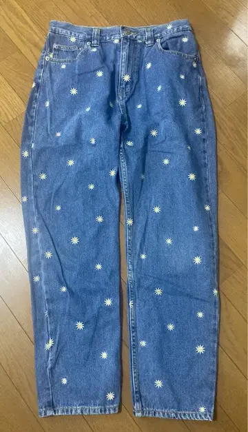 엑스걸 데님 청바지 M 꽃 데이지 자수 플라워