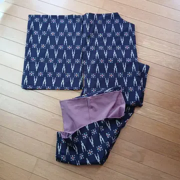 네이비 컬러 기하학 패턴 기모노 원단