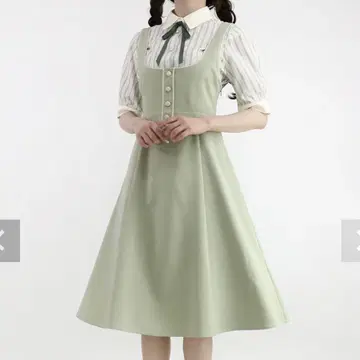 Fint 파이핑 스트라이프 5부 소매 셔츠 그린 세트
