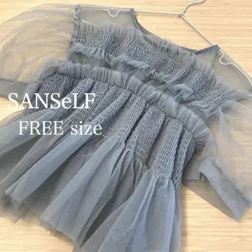 [ SANSeLF ] 시스루 퍼프 슬리브 상의 그레이 시어 산세르프