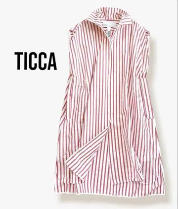 TICCA 린넨 코튼 스트라이프 패턴 프렌치 슬리브 롱 원피스