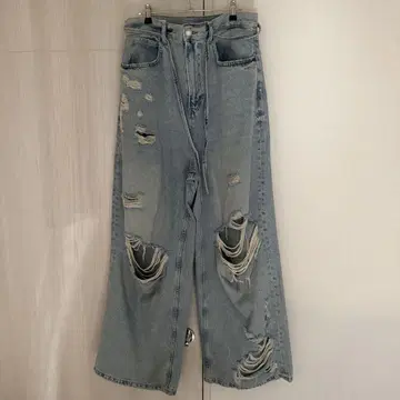 ZARA 데미지 가공 라이트 블루 데님 와이드 레그