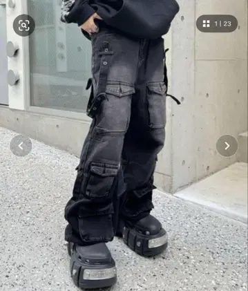 ksg 블랙 사이드 벨트 카고 팬츠